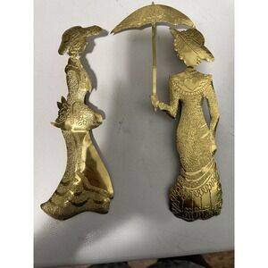 Vintage Golden Ladies Wall Art‎ Decor Elegant Women with Parasol Set of 2